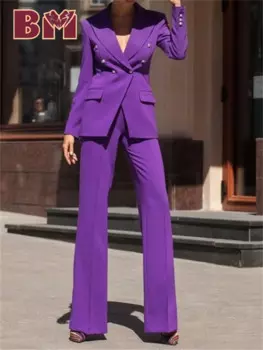 BRLMALL-2 шт. элегантный женский костюм с зубчатыми лацканами, комплект куртки и брюк, классический однотонный женский костюм 2025 года, элегантный женский офисный костюм