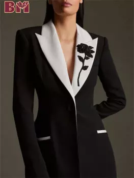BRLMALL Формальный женский костюм с цветными блоками, классический костюм с вышивкой, модный пиджак, брюки, элегантный офисный женский костюм, свадьба,