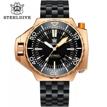 Бронзовые механические часы STEELDIVE SD1969S, двунаправленный Безель, 120 бар, водонепроницаемые наручные часы для дайвинга, швейцарские светящиеся