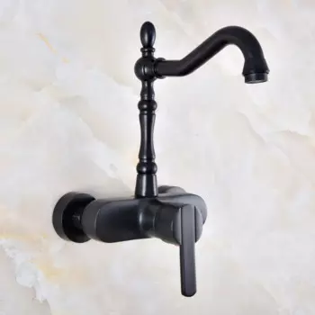 Бронзовый Смеситель для раковины с одной ручкой и двойным отверстием, настенное крепление для раковины в ванной комнате, смесители для холодной и горячей воды, Поворотный Смеситель для кухонной раковины Dnf840