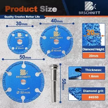 BRSCHNITT 30/40/50 мм режущий диск, вакуумная пайка, мини-пильное полотно для резки утюга с отрезными кругами с круглым хвостовиком для металла
