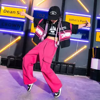 Брючный костюм для девочек-подростков, рубашка с коротким рукавом, штаны-карго, Детская уличная одежда, спортивные костюмы в стиле джаз, хип-хоп, танцевальная одежда