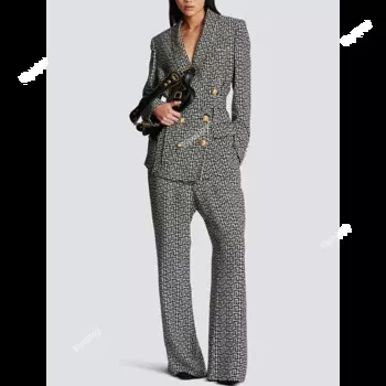 Брючный костюм женский с принтом, двубортный деловой костюм средней длины, пиджак, прямые штаны, одежда