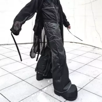 Брюки Dark Wear Wasteland повседневные мужские, разборные слои, вощеная поверхность, прямые широкие штаны, брюки