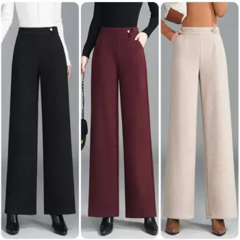 Брюки для женщин Флисовые широкие брюки Толстые женские брюки Кашемировая шерсть Осенние и зимние женские повседневные брюки