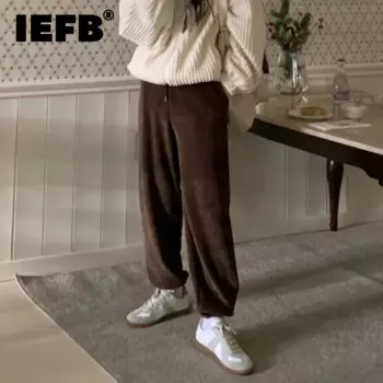 Брюки IEFB мужские вельветовые, повседневные утепленные однотонные, с эластичным поясом, с кулиской, шикарные прямые штаны в Корейском стиле, 9C3341