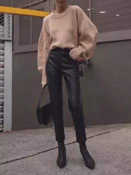 Брюки-карандаш из ПУ кожи, с завышенной талией