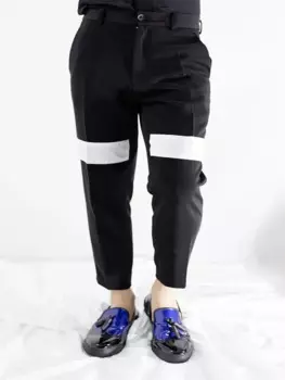 Брюки-Карандаш мужские до колен, модные облегающие брюки с прострочкой, черно-белые, весна-лето