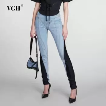 Брюки-карандаш женские джинсовые с высокой талией