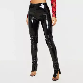 Брюки-карандаш женские из ПУ кожи, с высокой талией