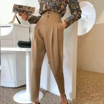 Брюки-карандаш женские с завышенной талией, офисные