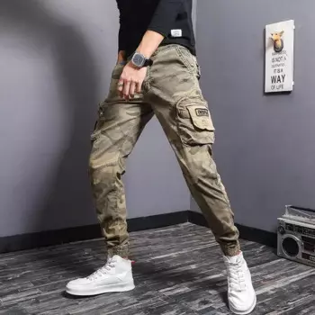 Брюки-карго мужские длинные, камуфляжные, из хлопка, T135