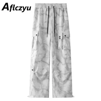 Брюки-карго мужские прямые с поясом на резинке