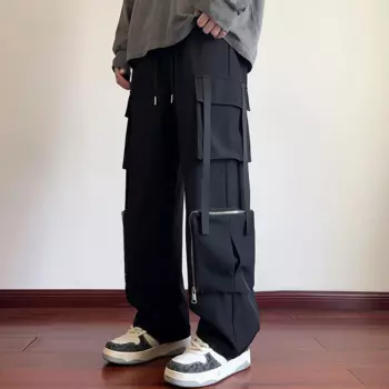 Брюки-карго мужские прямые в стиле хип-хоп, на завязках
