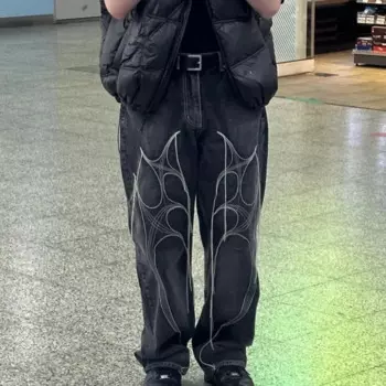 Брюки-карго мужские/женские джинсовые с вышивкой