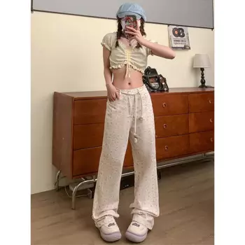 Брюки-карго с высокой талией и цветочным принтом, Y2k