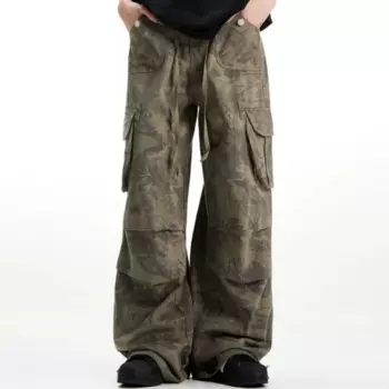 Брюки-карго в американском стиле Wasteland мужские, повседневные свободные штаны в стиле Хай-стрит, хип-хоп, индивидуальные трендовые брюки с широкими штанинами