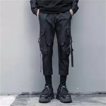 Брюки-карго в рубчик, с лентой и карманами