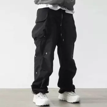 Брюки-карго Y2K мужские с множеством карманов, плиссированные брюки-багги большого размера с Кулиской