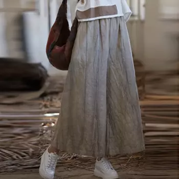 Брюки-карго женские хлопково-льняные, винтажные свободные штаны для йоги с эластичным поясом, повседневные длинные брюки с широкими штанинами