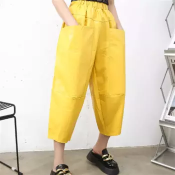 Брюки-карго женские из ПУ кожи, на осень/зиму