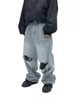 Брюки-клеш мужские и женские рваные в стиле хип-хоп