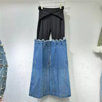 Брюки-клеш Женские с высокой талией и разрезом