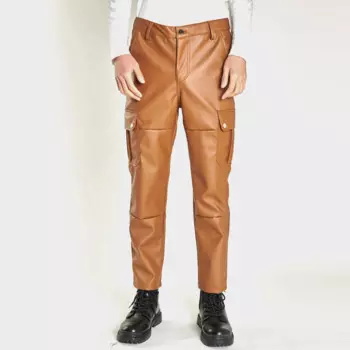 Брюки мужские из ПУ кожи, весна-осень 2023