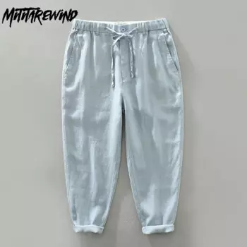 Брюки мужские пляжные из 100% льна, с эластичным поясом