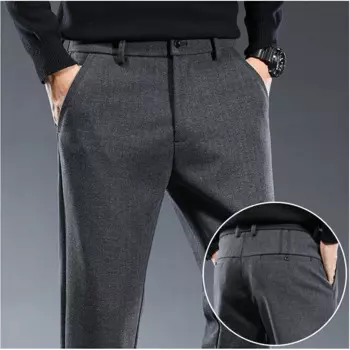 Брюки мужские шерстяные Прямые повседневные, деловые эластичные модные штаны, облегающие брюки, кофейный/черный/серый цвета, Осень-зима