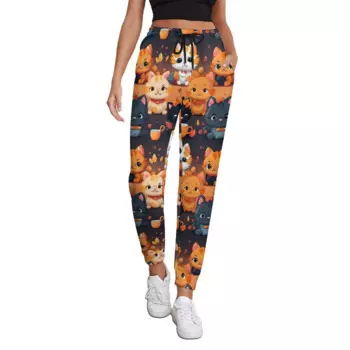 Брюки с кружками Magic Cats, весенние классические спортивные штаны с мультяшными животными, женские уличные брюки с принтом, большой размер 3XL