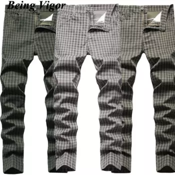 Брюки-скинни мужские в клетку, 42 дюйма, облегающие