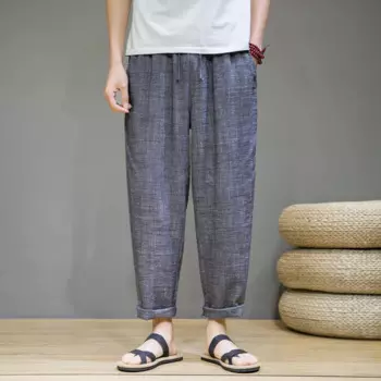 Брюки-султанки мужские льняные в китайском стиле