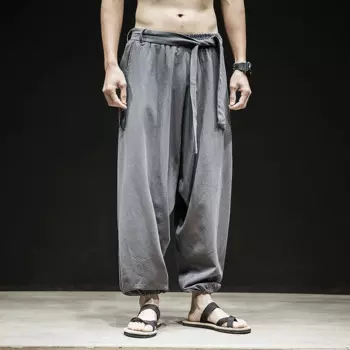Брюки-султанки мужские летние, из хлопка и льна