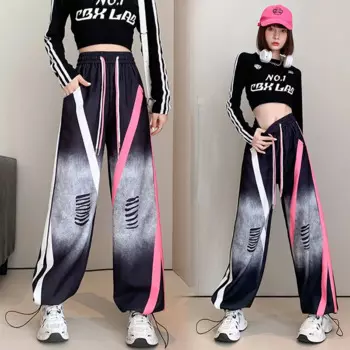 Брюки в стиле хип-хоп контрастных цветов в полоску