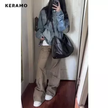 Брюки женские джинсовые в стиле ретро с высокой талией