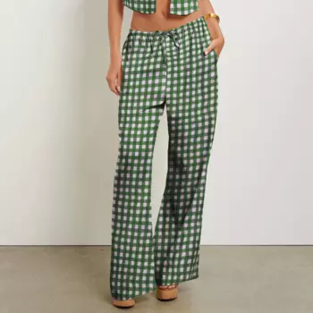 Брюки женские в полоску/клетку, с эластичным поясом