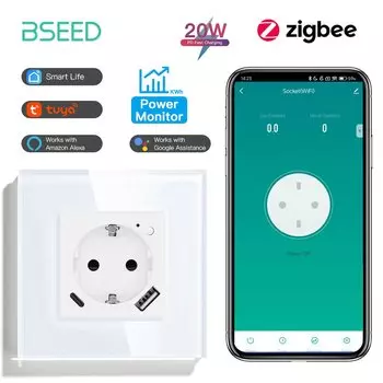 BSEED Умная розетка Zigbee 20 Вт со стеклянными розетками USB Type-c