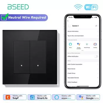 BSEED WiFi выключатель света 1/2/3 Gang черный