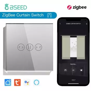 BSEED Zigbee Curtain Switch Беспроводной умный переключатель штор Tuya Google Home Alexa Голосовое управление Стеклянная панель 5A с нейтралью