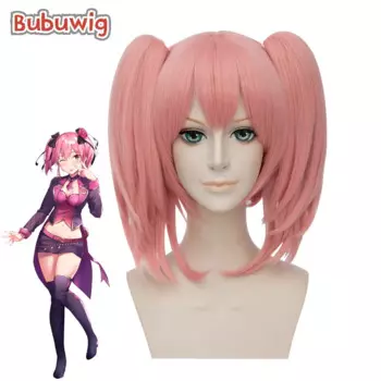 Bubuwig синтетические волосы Puella Magi Madoka Magica Kaname парик с хвостиком 35 см средней длины прямые розовые парики для косплея термостойкие