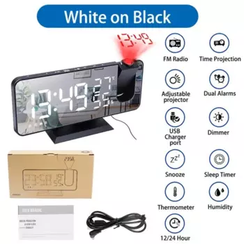 FM-радио светодиодный цифровой будильник термометр влажность двойной будильник немые часы электронные настольные цифровые часы с 180 ° Проекция