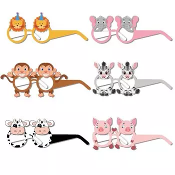 Бумажные маски для очков джунглей с животными 6 шт.