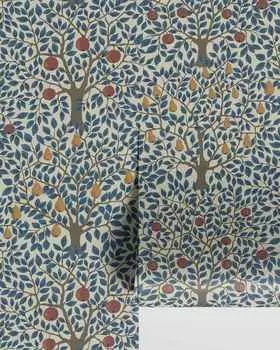 Обои в скандинавском стиле с ботаническими яблоками и грушами, обои Apelviken, обои для фруктовых деревьев Pomona в синем цвете