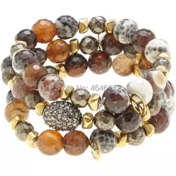 Бусины в стиле бохо, Стрейчевые браслеты с бусинами из пирита