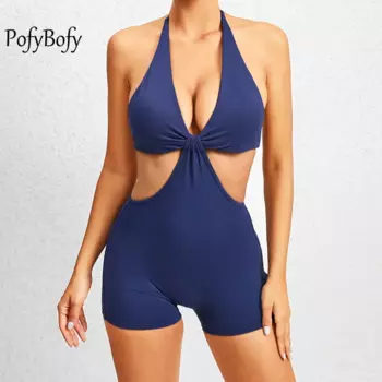 Бюстгальтер PofyBofy со встроенным бюстгальтером, соблазнительное облегающее боди с глубоким V-образным вырезом и открытой спиной, Женское боди для фитнеса и тренировок, спортивный комбинезон