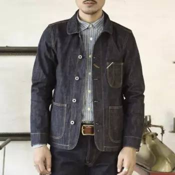 Быстрая доставка, Азиатский размер 14 Oz хлопковая джинсовая куртка, Повседневная стильная НЕОБРАБОТАННАЯ джинсовая куртка