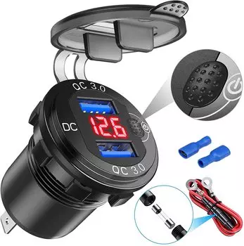 Быстрая зарядка, автомобильное зарядное устройство с двойным USB разъемом, автомобильный адаптер QC3.0 36 Вт, водонепроницаемое устройство для 12 В/24 В, мотоцикла, квадроцикла, RV