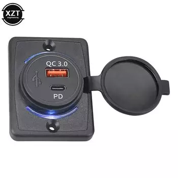 Быстрое зарядное устройство QC 3,0 USB PD с крышкой 18 Вт водонепроницаемое 12 В/24 В Быстрая зарядка светодиодное Зарядное устройство USB для автомобиля лодки автобуса RV дома