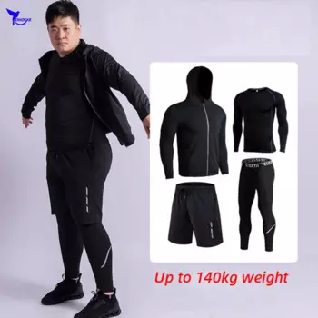 Быстросохнущие мужские спортивные костюмы размера плюс 5XL 6XL, компрессионный комплект для бега, спортивная одежда, спортивный костюм для тренажерного зала, фитнеса, тренировок, 4 шт.